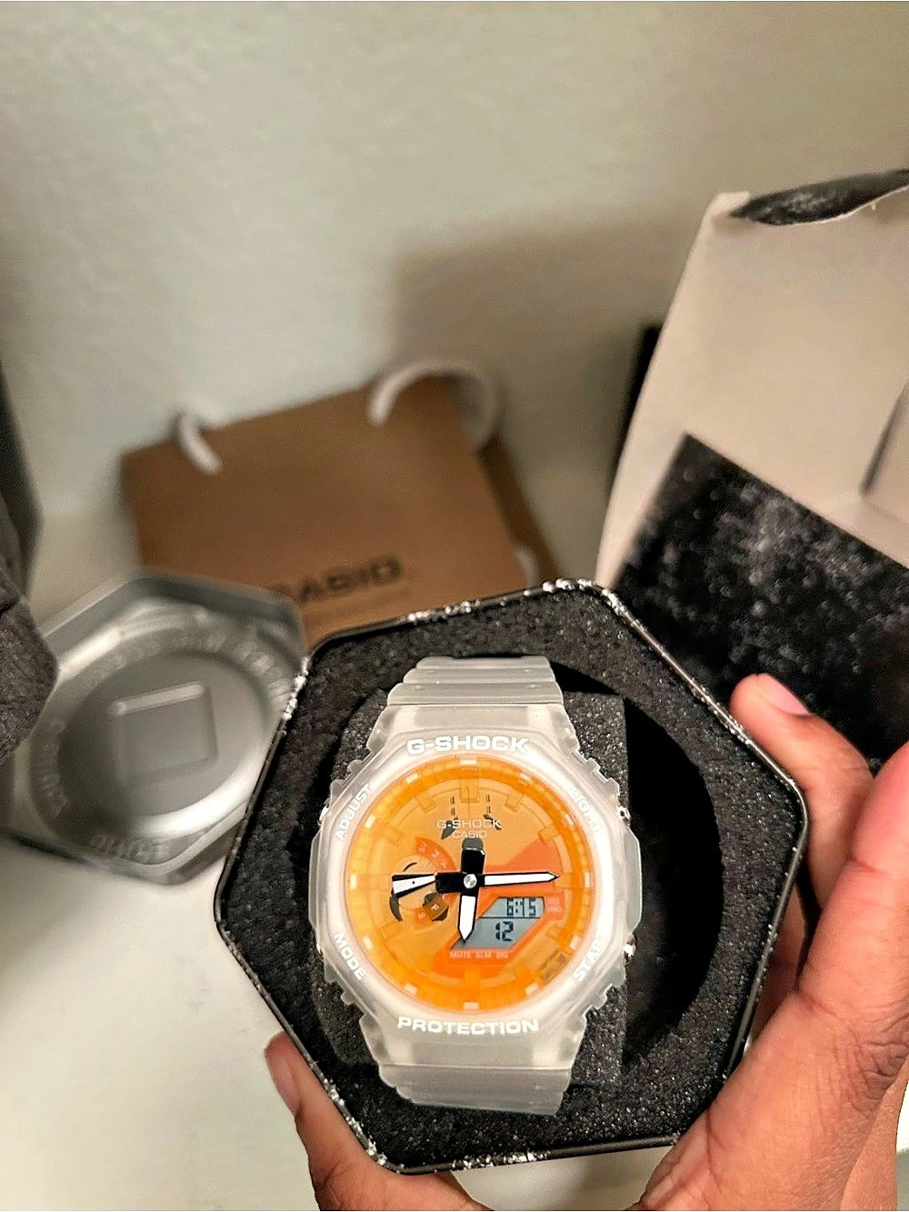 Casio G-Shock Beach Time Lapse GA-2100TLS-8A Watch White & Orange